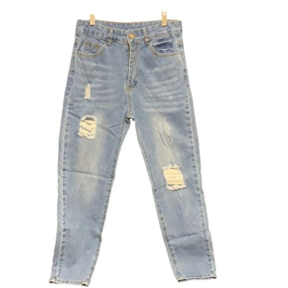 shein- high waisted lightly distressed jeans - Picture 1 of 8